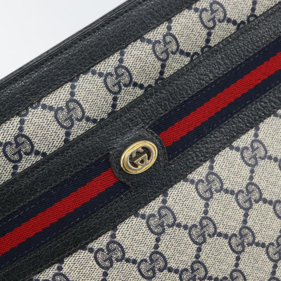 GUCCI GG Supreme Sherry Line Shoulder Bag PVC Navy Gold 41 02 090 Auth 159405