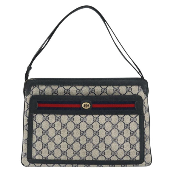 GUCCI GG Supreme Sherry Line Shoulder Bag PVC Navy Gold 41 02 090 Auth 159405