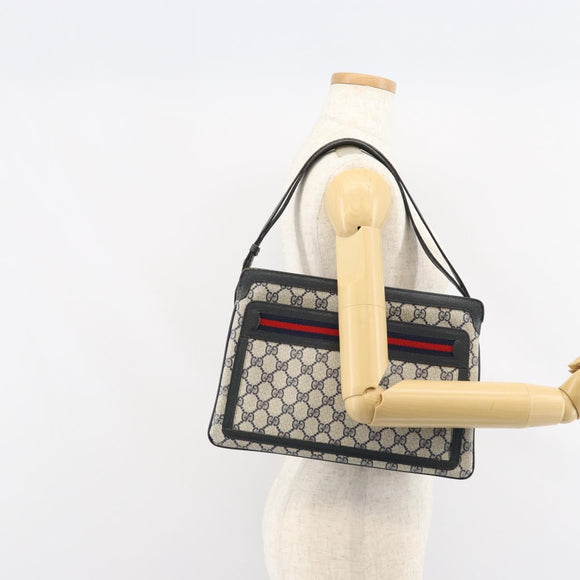 GUCCI GG Supreme Sherry Line Shoulder Bag PVC Navy Gold 41 02 090 Auth 159405