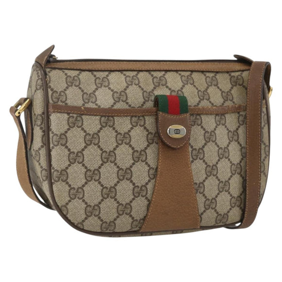 GUCCI GG Supreme Web Sherry Line Bag PVC Beige Gold 89 02 032 Auth 159407