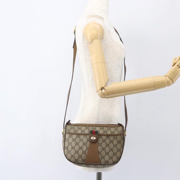 GUCCI GG Supreme Web Sherry Line Bag PVC Beige Gold 89 02 032 Auth 159407