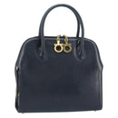 Salvatore Ferragamo Gancini Hand Bag Leather Navy Gold Auth 159421-1