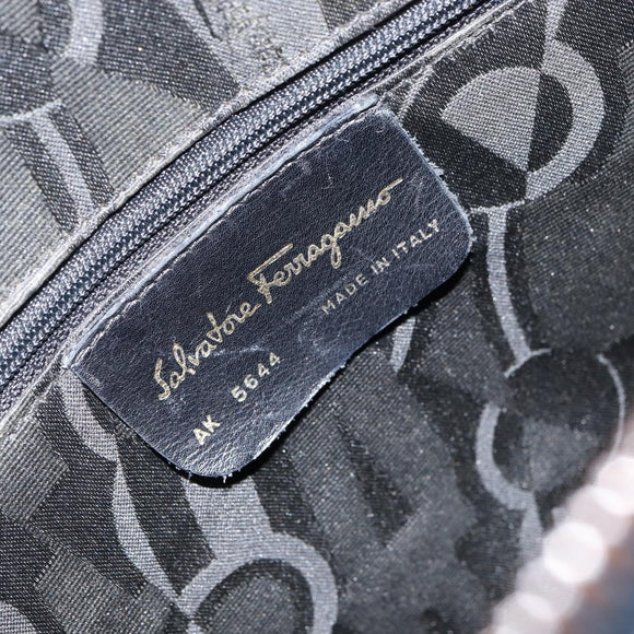 Salvatore Ferragamo Gancini Hand Bag Leather Navy Gold Auth 159421