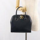 Salvatore Ferragamo Gancini Hand Bag Leather Navy Gold Auth 159421-22