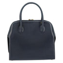 Salvatore Ferragamo Gancini Hand Bag Leather Navy Gold Auth 159421-2