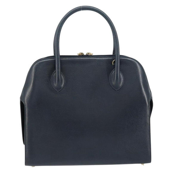 Salvatore Ferragamo Gancini Hand Bag Leather Navy Gold Auth 159421