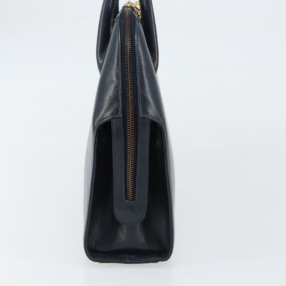 Salvatore Ferragamo Gancini Hand Bag Leather Navy Gold Auth 159421