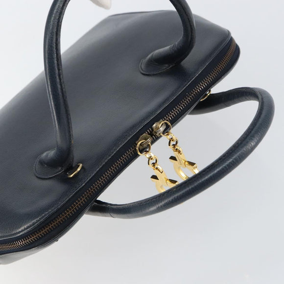 Salvatore Ferragamo Gancini Hand Bag Leather Navy Gold Auth 159421