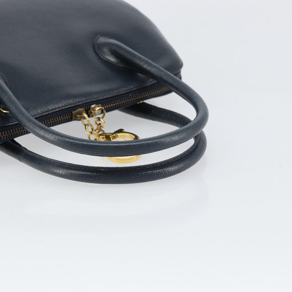 Salvatore Ferragamo Gancini Hand Bag Leather Navy Gold Auth 159421