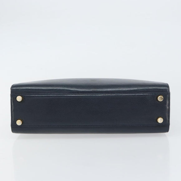 Salvatore Ferragamo Gancini Hand Bag Leather Navy Gold Auth 159421