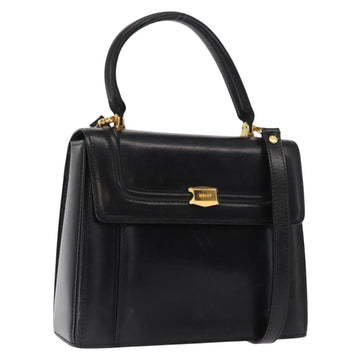 BALLY Hand Bag Leather 2way Black Gold Auth 159425