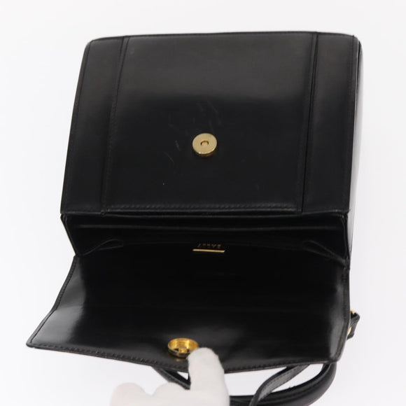 BALLY Hand Bag Leather 2way Black Gold Auth 159425