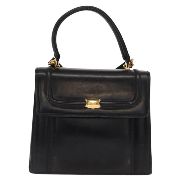 BALLY Hand Bag Leather 2way Black Gold Auth 159425