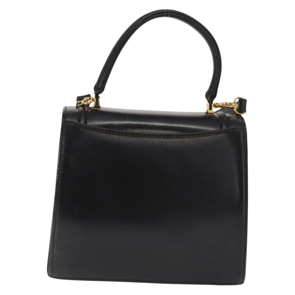 BALLY Hand Bag Leather 2way Black Gold Auth 159425