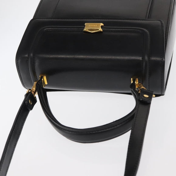 BALLY Hand Bag Leather 2way Black Gold Auth 159425
