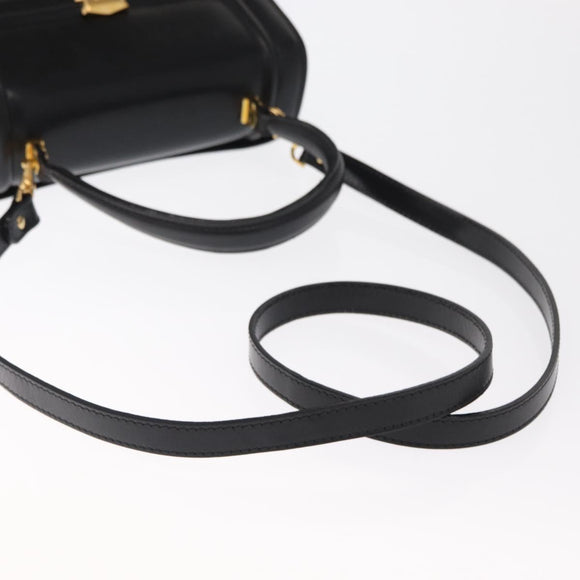 BALLY Hand Bag Leather 2way Black Gold Auth 159425