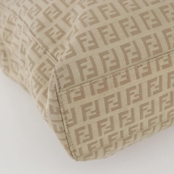 FENDI Zucchino Canvas Tote Bag Beige Gold Auth 159426