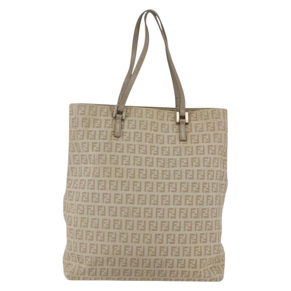 FENDI Zucchino Canvas Tote Bag Beige Gold Auth 159426