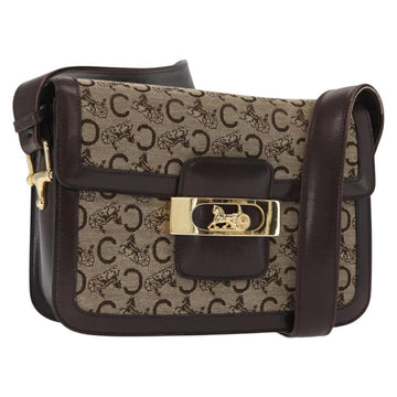 CELINE C Sulky Horse Carriage Shoulder Bag Canvas Beige Gold Auth 159431