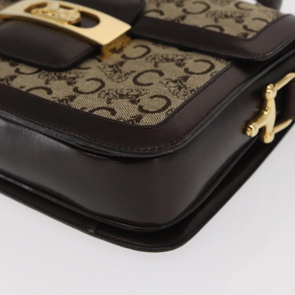 CELINE C Sulky Horse Carriage Shoulder Bag Canvas Beige Gold Auth 159431