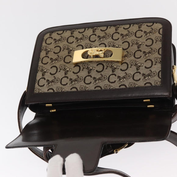 CELINE C Sulky Horse Carriage Shoulder Bag Canvas Beige Gold Auth 159431