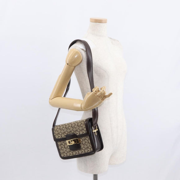 CELINE C Sulky Horse Carriage Shoulder Bag Canvas Beige Gold Auth 159431