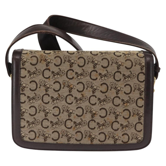 CELINE C Sulky Horse Carriage Shoulder Bag Canvas Beige Gold Auth 159431