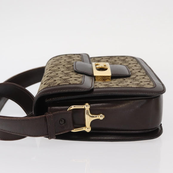 CELINE C Sulky Horse Carriage Shoulder Bag Canvas Beige Gold Auth 159431