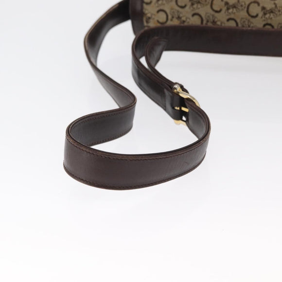 CELINE C Sulky Horse Carriage Shoulder Bag Canvas Beige Gold Auth 159431