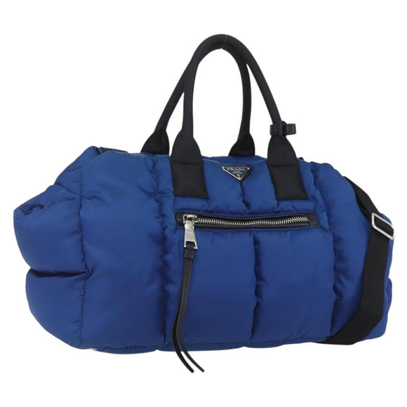 PRADA Boston Bag Nylon 2way Blue Silver Auth 159437SAV