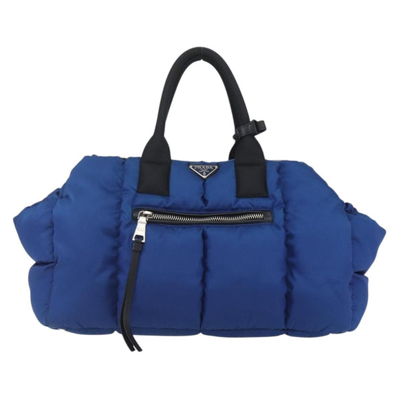 PRADA Boston Bag Nylon 2way Blue Silver Auth 159437SAV