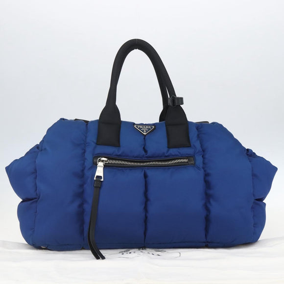 PRADA Boston Bag Nylon 2way Blue Silver Auth 159437SAV