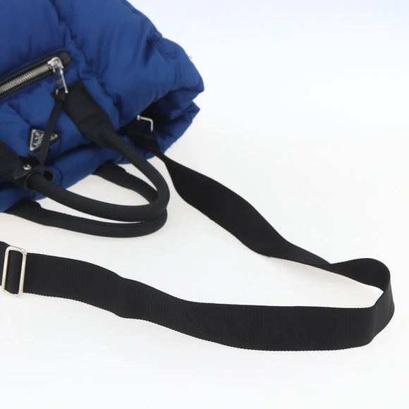 PRADA Boston Bag Nylon 2way Blue Silver Auth 159437SAV