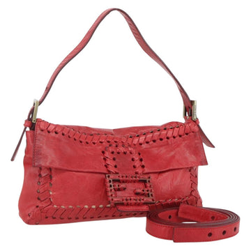 FENDI Mamma Baguette Shoulder Bag Leather 2way Red Gold Auth 159444SM