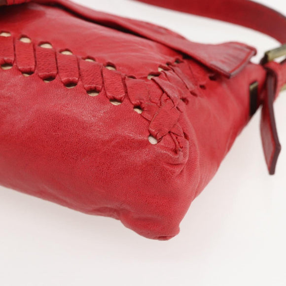 FENDI Mamma Baguette Shoulder Bag Leather 2way Red Gold Auth 159444SM