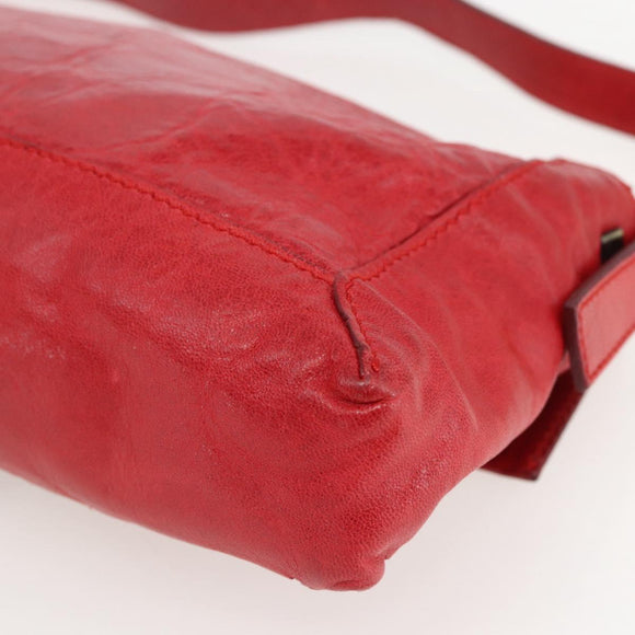 FENDI Mamma Baguette Shoulder Bag Leather 2way Red Gold Auth 159444SM