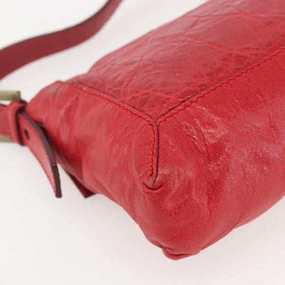 FENDI Mamma Baguette Shoulder Bag Leather 2way Red Gold Auth 159444SM