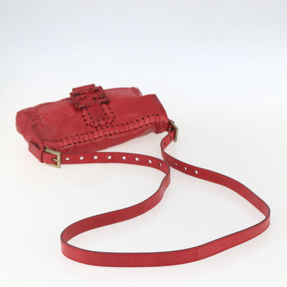 FENDI Mamma Baguette Shoulder Bag Leather 2way Red Gold Auth 159444SM