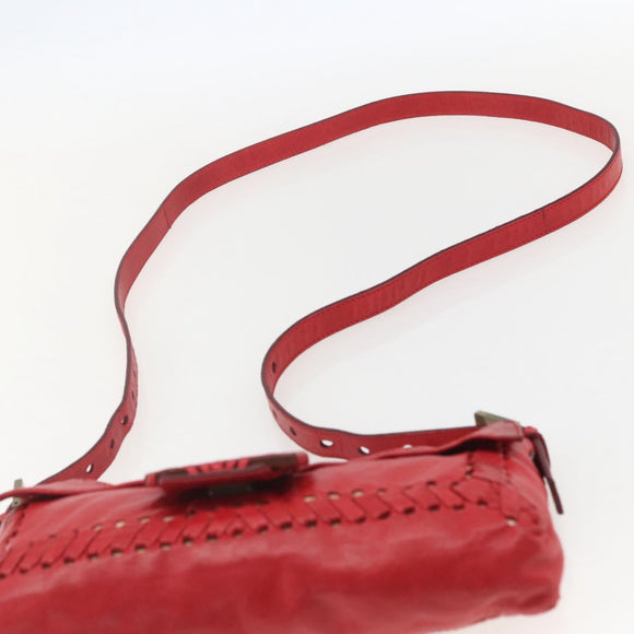 FENDI Mamma Baguette Shoulder Bag Leather 2way Red Gold Auth 159444SM