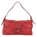 FENDI Mamma Baguette Shoulder Bag Leather 2way Red Gold Auth 159444SM-13