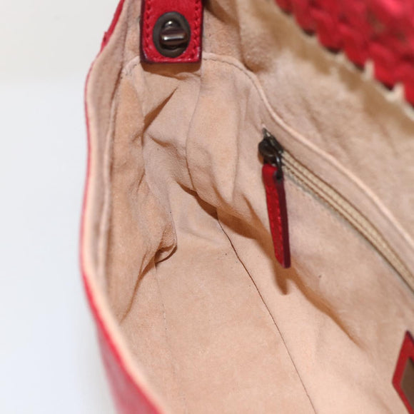 FENDI Mamma Baguette Shoulder Bag Leather 2way Red Gold Auth 159444SM