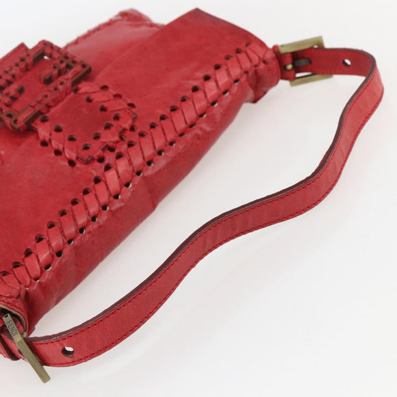 FENDI Mamma Baguette Shoulder Bag Leather 2way Red Gold Auth 159444SM