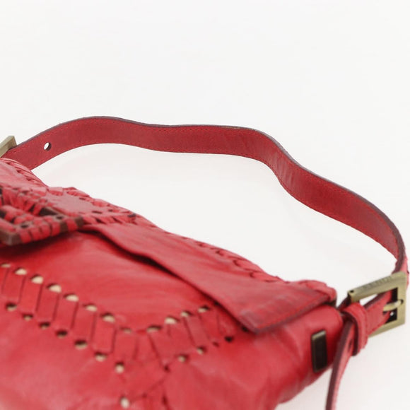 FENDI Mamma Baguette Shoulder Bag Leather 2way Red Gold Auth 159444SM