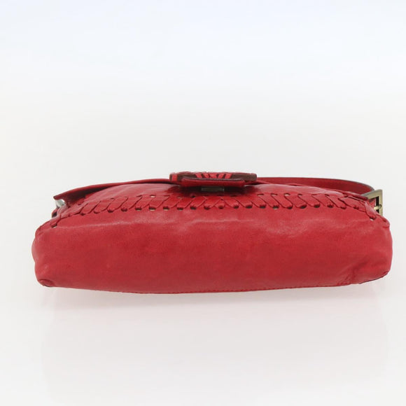 FENDI Mamma Baguette Shoulder Bag Leather 2way Red Gold Auth 159444SM