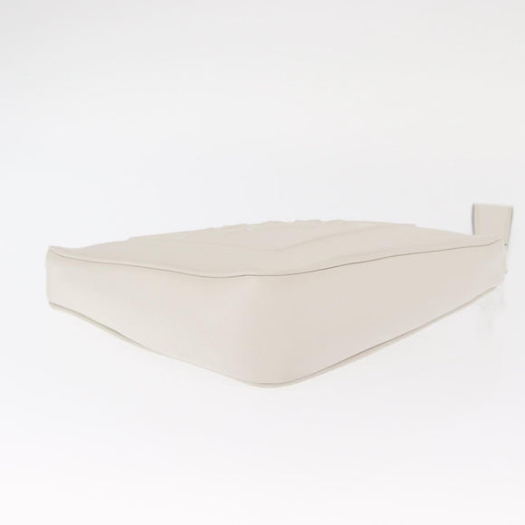 PRADA Clutch Bag Leather Silver White Auth 159445V