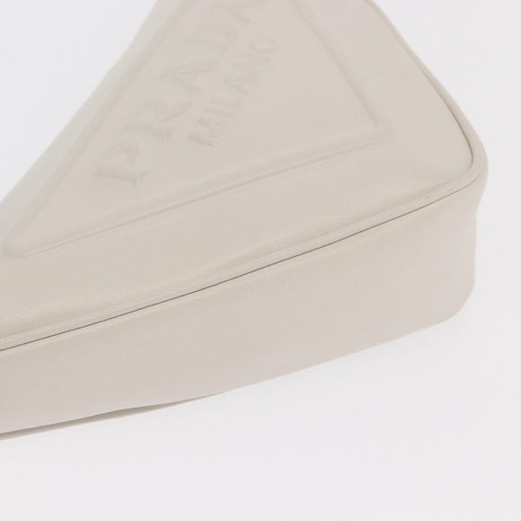 PRADA Clutch Bag Leather Silver White Auth 159445V