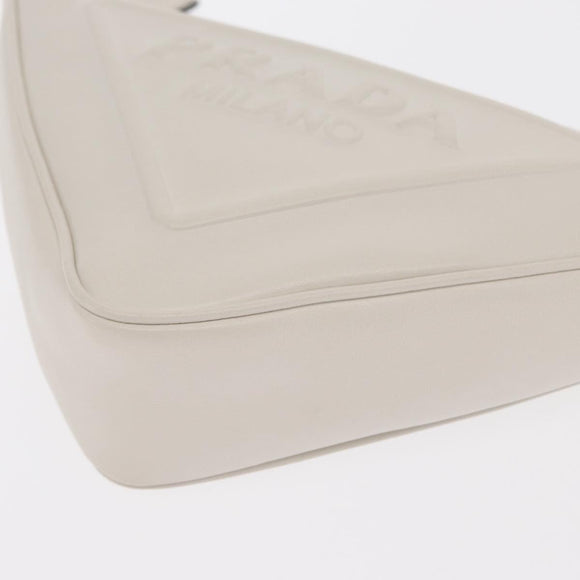 PRADA Clutch Tasche Leder Silber Weiß Auth 159445V