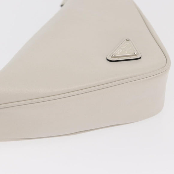 PRADA Clutch Bag Leather Silver White Auth 159445V