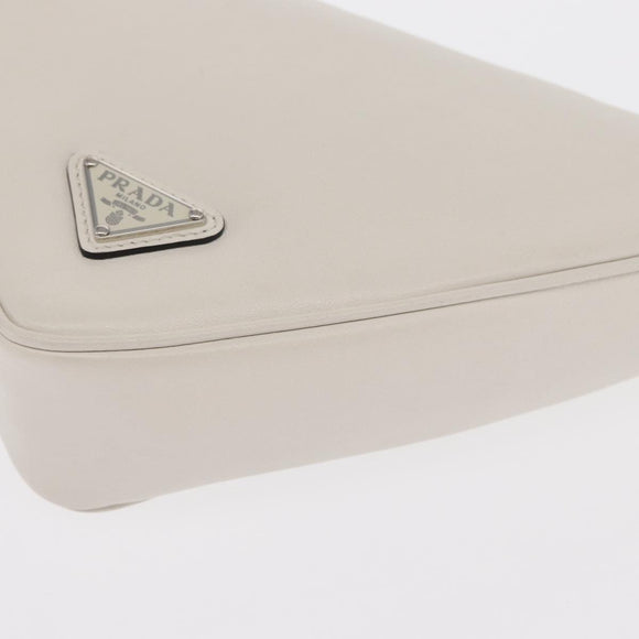 PRADA Clutch Bag Leather Silver White Auth 159445V