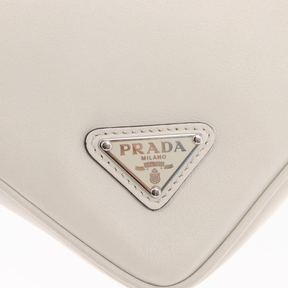 PRADA Clutch Tasche Leder Silber Weiß Auth 159445V